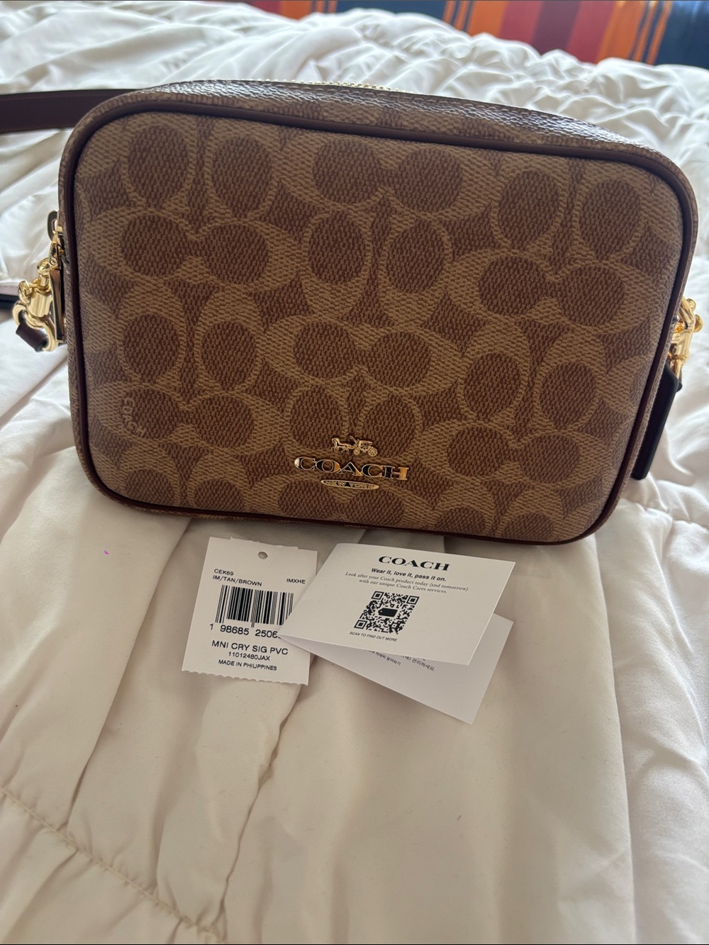 Coach Tan/Brown Signature Canvas Crossbody Camera Bag
